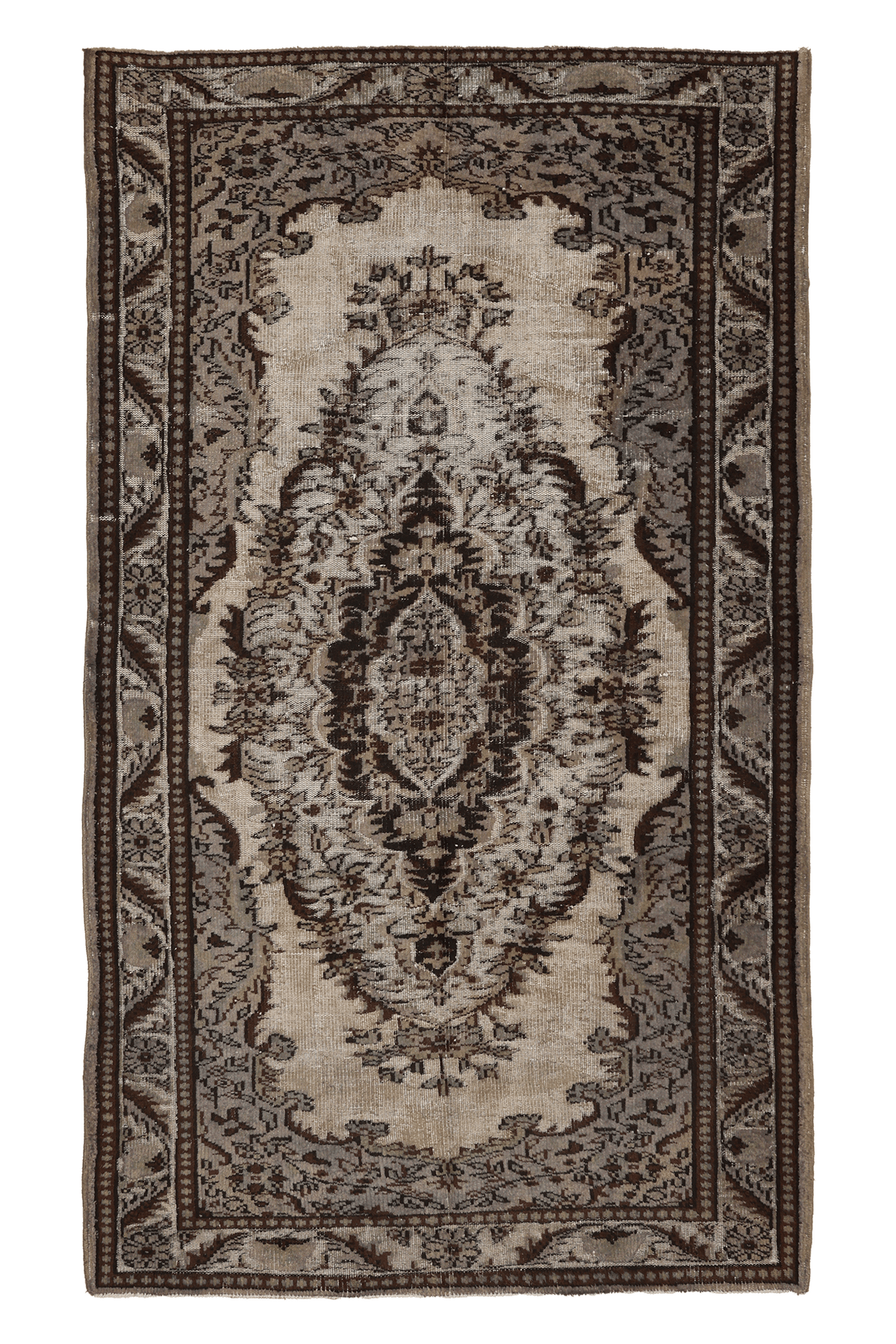 Vintage Manisa Turkish Area Rug 5x9 ft — Beige & Brown Floral (No. 39333)