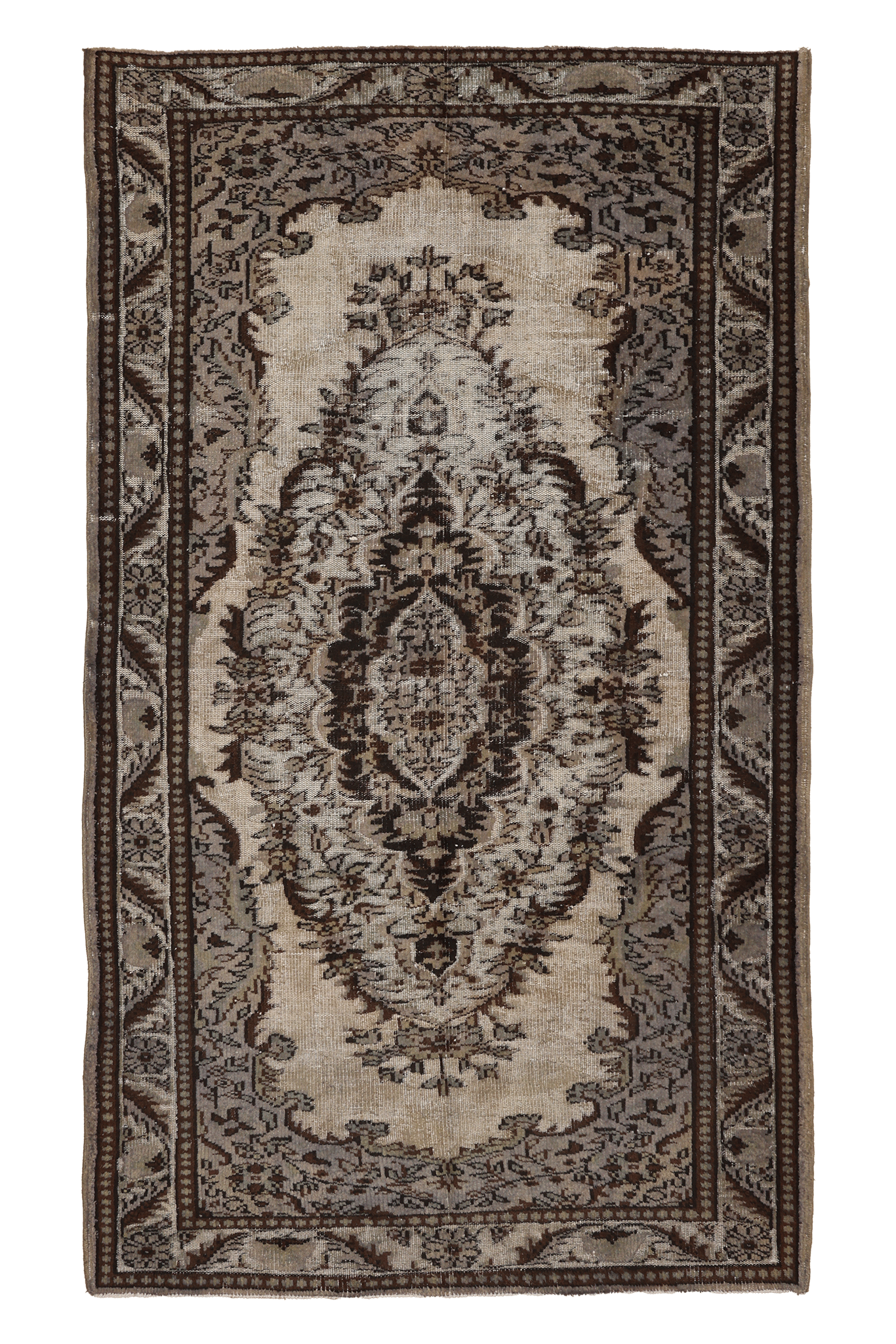 Vintage Manisa Turkish Area Rug 5x9 ft — Beige & Brown Floral (No. 39333)