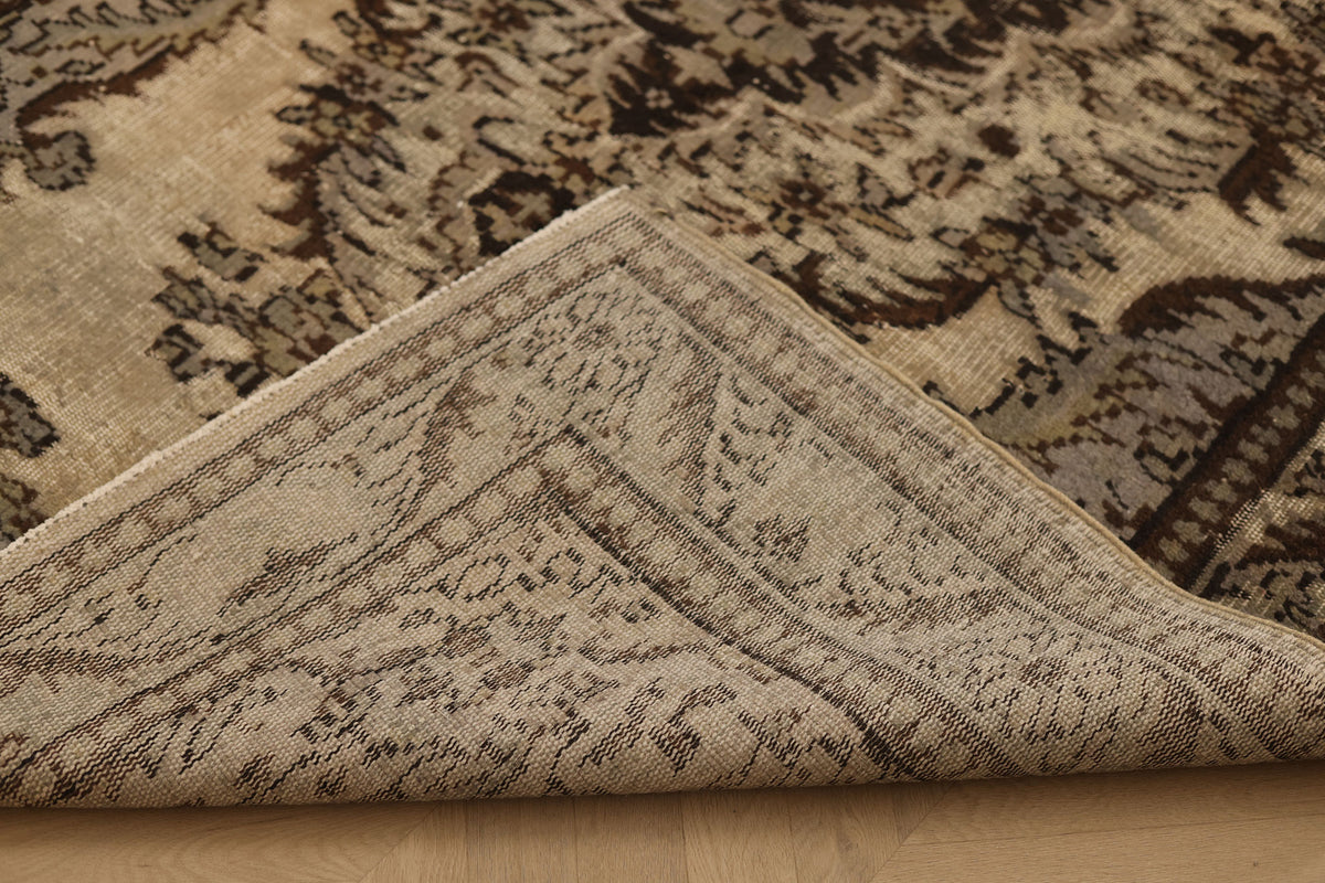 Vintage Manisa Turkish Area Rug 5x9 ft — Beige & Brown Floral (No. 39333)