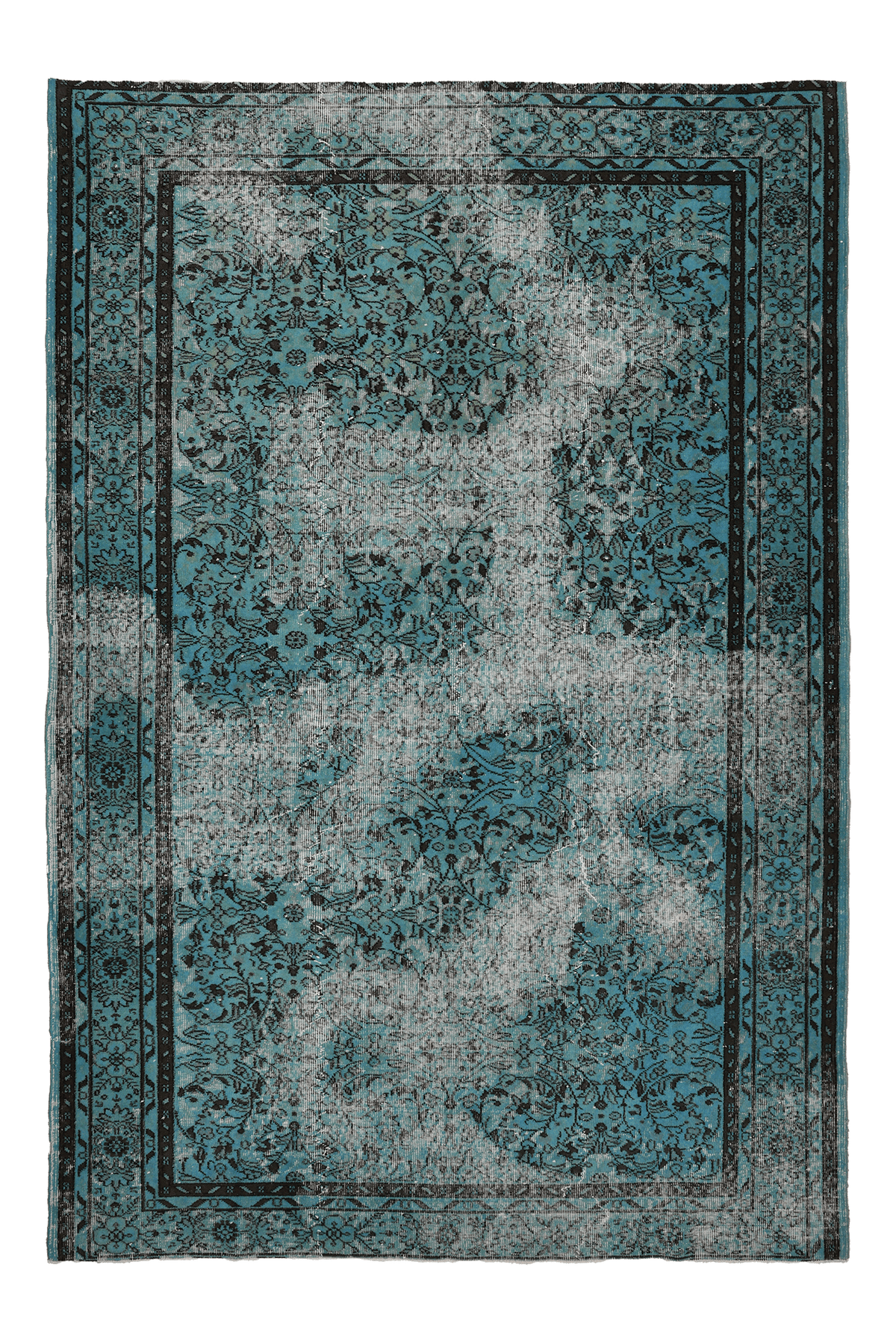 Vintage Isparta Turkish Area Rug 6x10 ft — Blue & Gray Overdyed