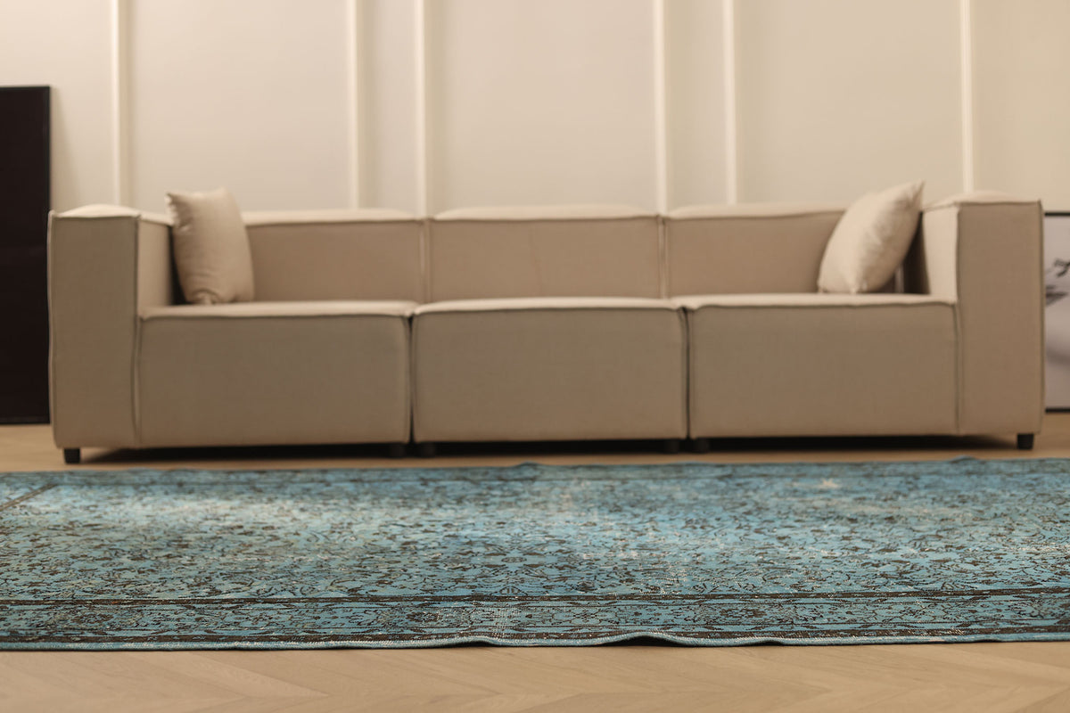 Vintage Isparta Turkish Area Rug 6x10 ft — Blue & Gray Overdyed