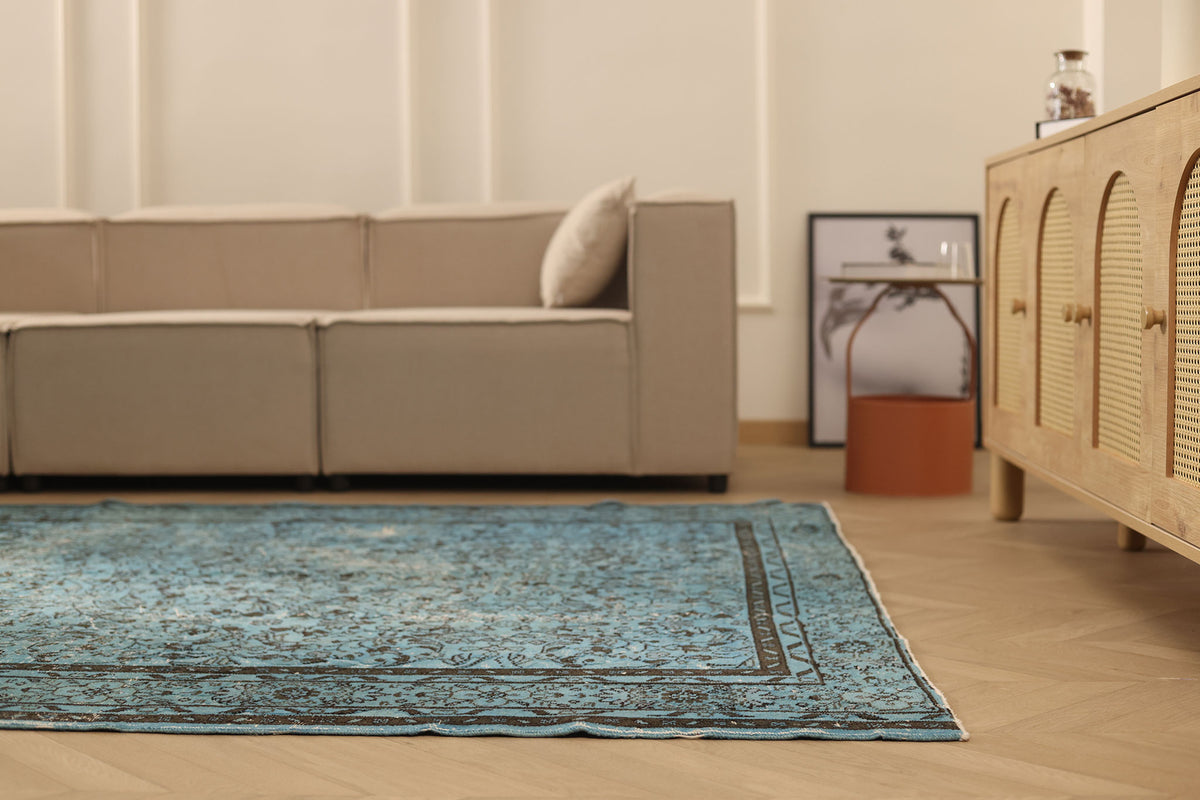Vintage Isparta Turkish Area Rug 6x10 ft — Blue & Gray Overdyed