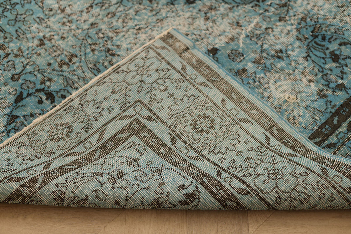 Vintage Isparta Turkish Area Rug 6x10 ft — Blue & Gray Overdyed