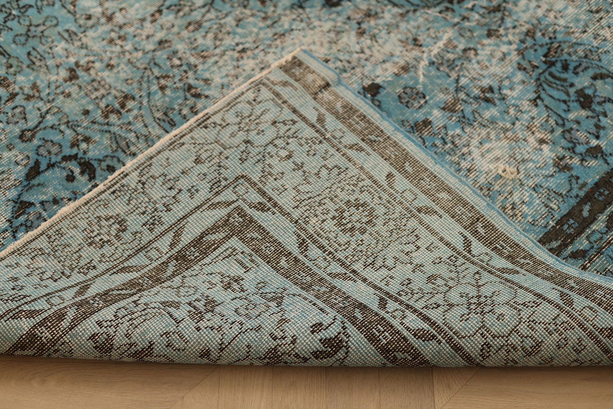Vintage Isparta Turkish Area Rug 6x10 ft — Blue & Gray Overdyed