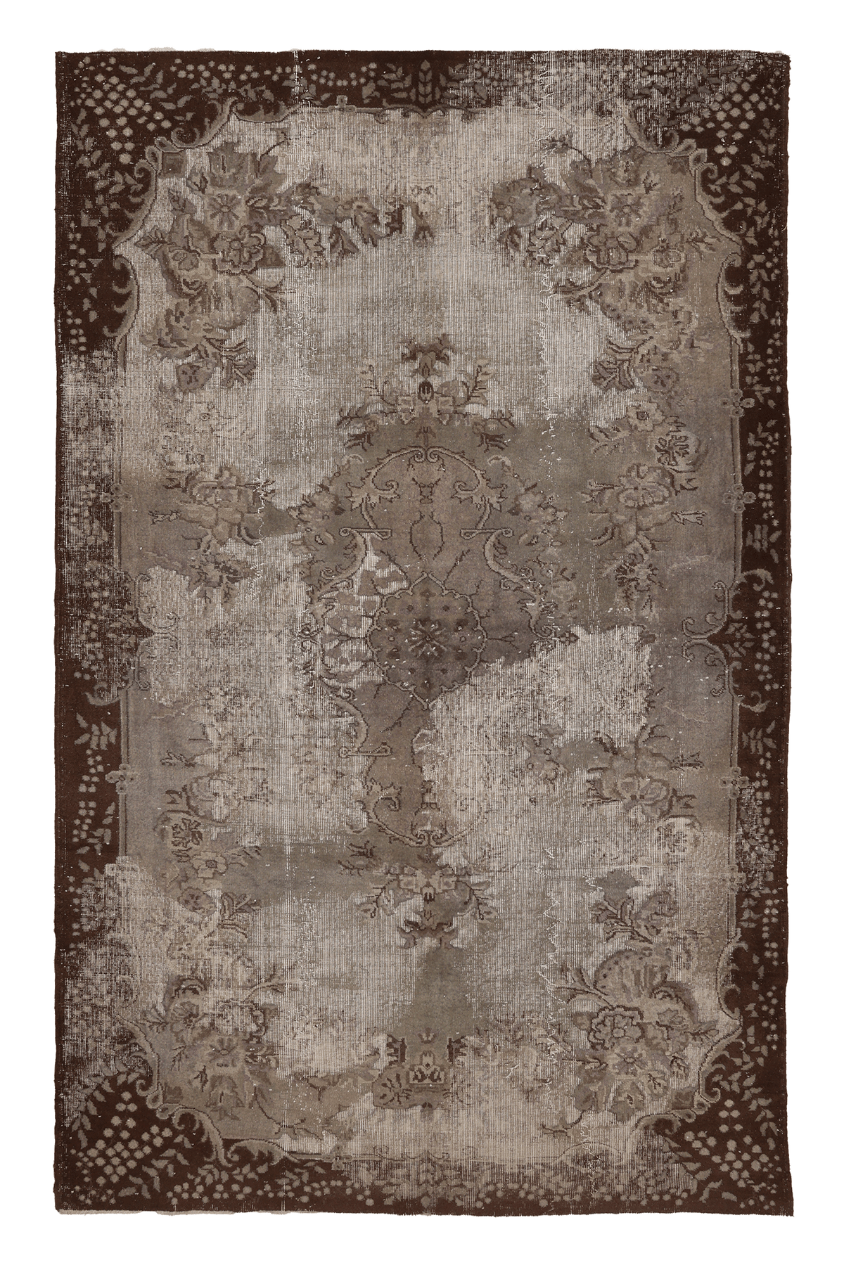 Vintage Isparta Turkish Area Rug 6x10 ft — Gray & Brown Floral