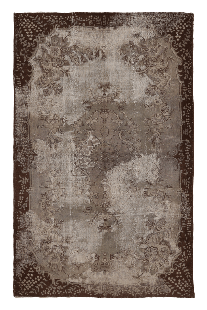 Vintage Isparta Turkish Area Rug 6x10 ft — Gray & Brown Floral