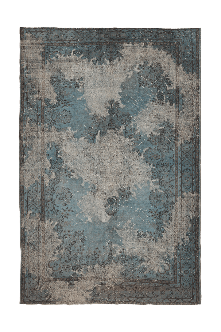 Vintage Isparta Turkish Area Rug 7x10 ft — Blue & Gray Distressed