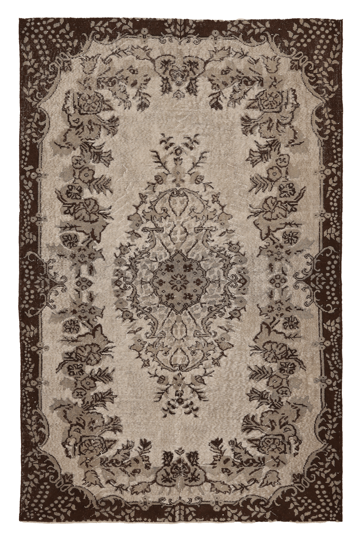 Vintage Isparta Turkish Area Rug 5x9 ft — Beige & Brown Floral (No. 39340)