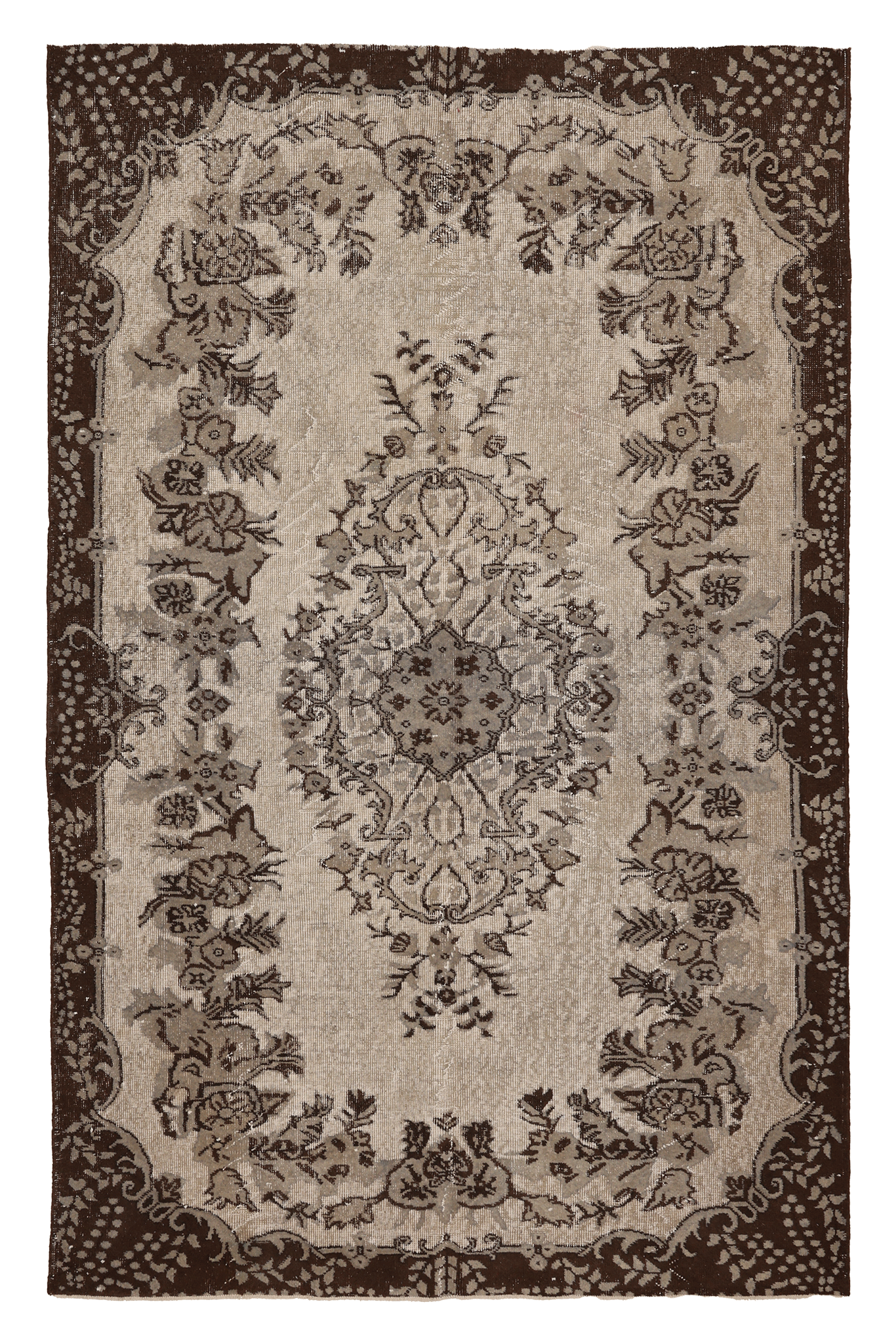 Vintage Isparta Turkish Area Rug 5x9 ft — Beige & Brown Floral (No. 39340)