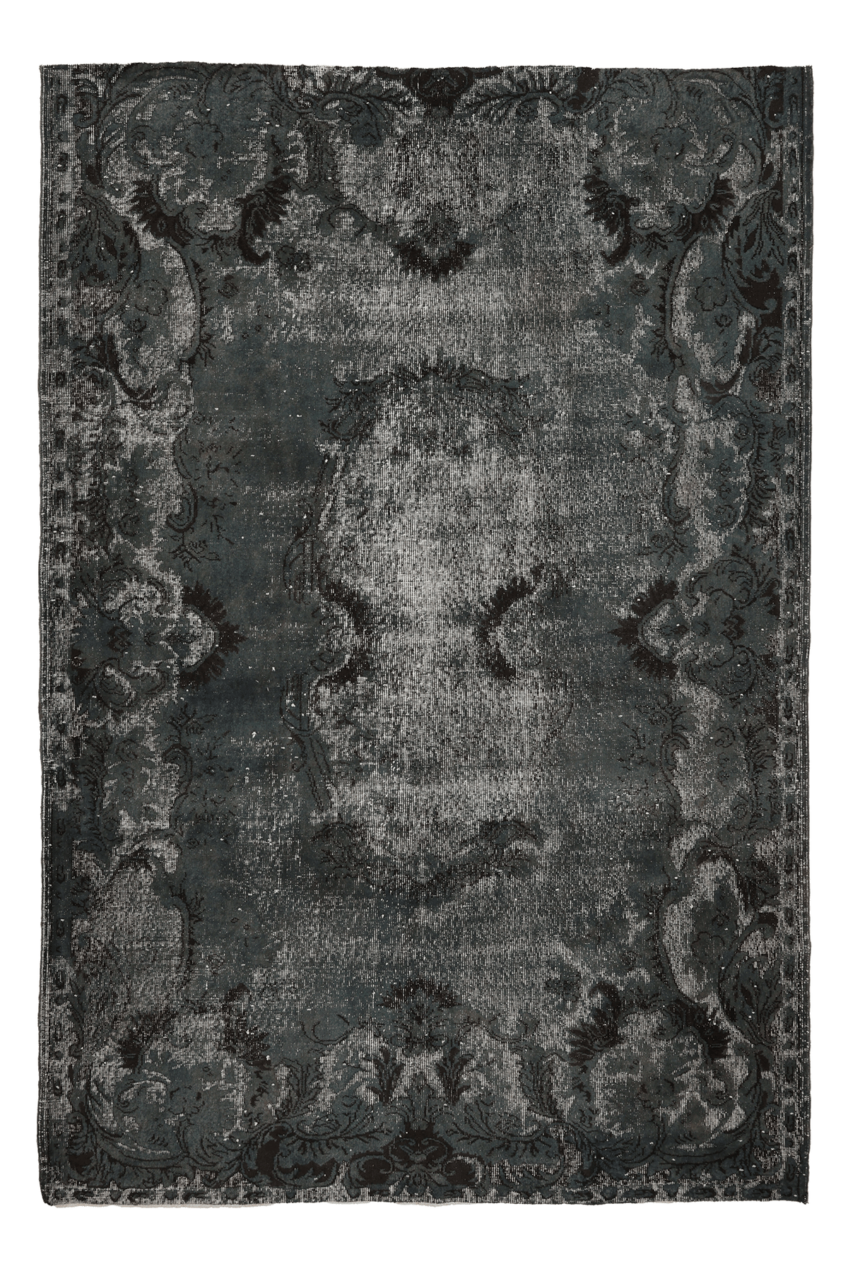Vintage Isparta Turkish Area Rug 6x9 ft — Gray Overdyed (No. 39341)
