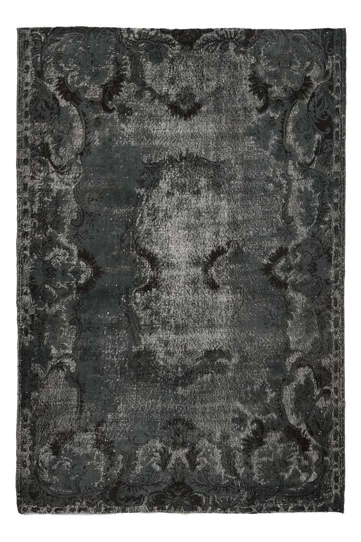 Vintage Isparta Turkish Area Rug 6x9 ft — Gray Overdyed (No. 39341)