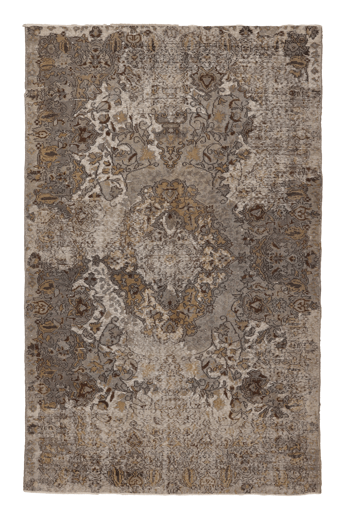 Vintage Isparta Turkish Area Rug 5x9 ft — Gray & Brown Floral (No. 39348)