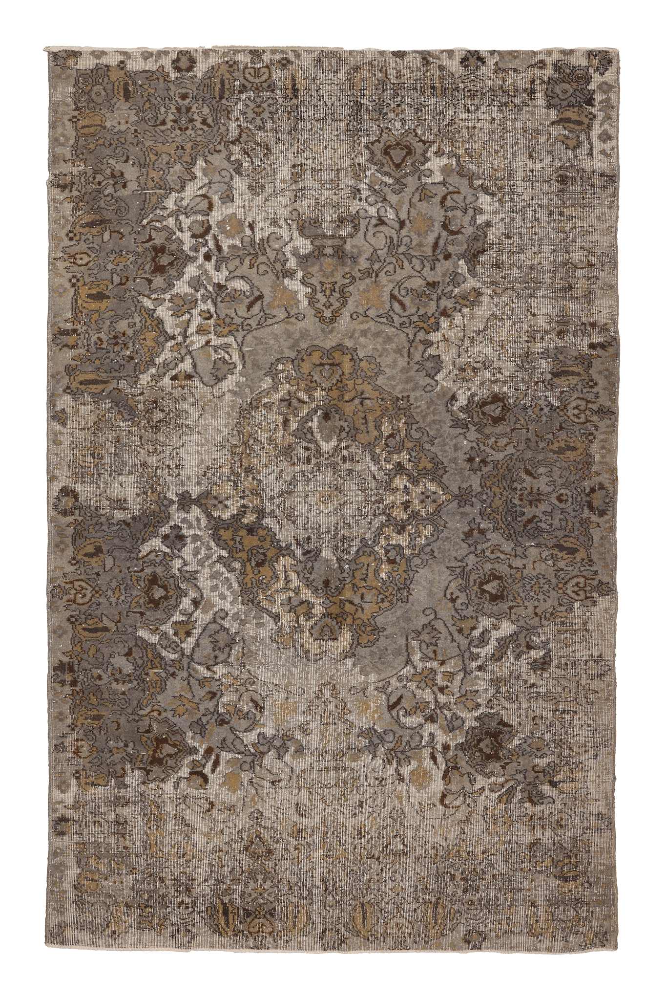 Vintage Isparta Turkish Area Rug 5x9 ft — Gray & Brown Floral (No. 39348)
