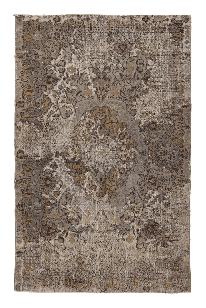 Vintage Isparta Turkish Area Rug 5x9 ft — Gray & Brown Floral (No. 39348)