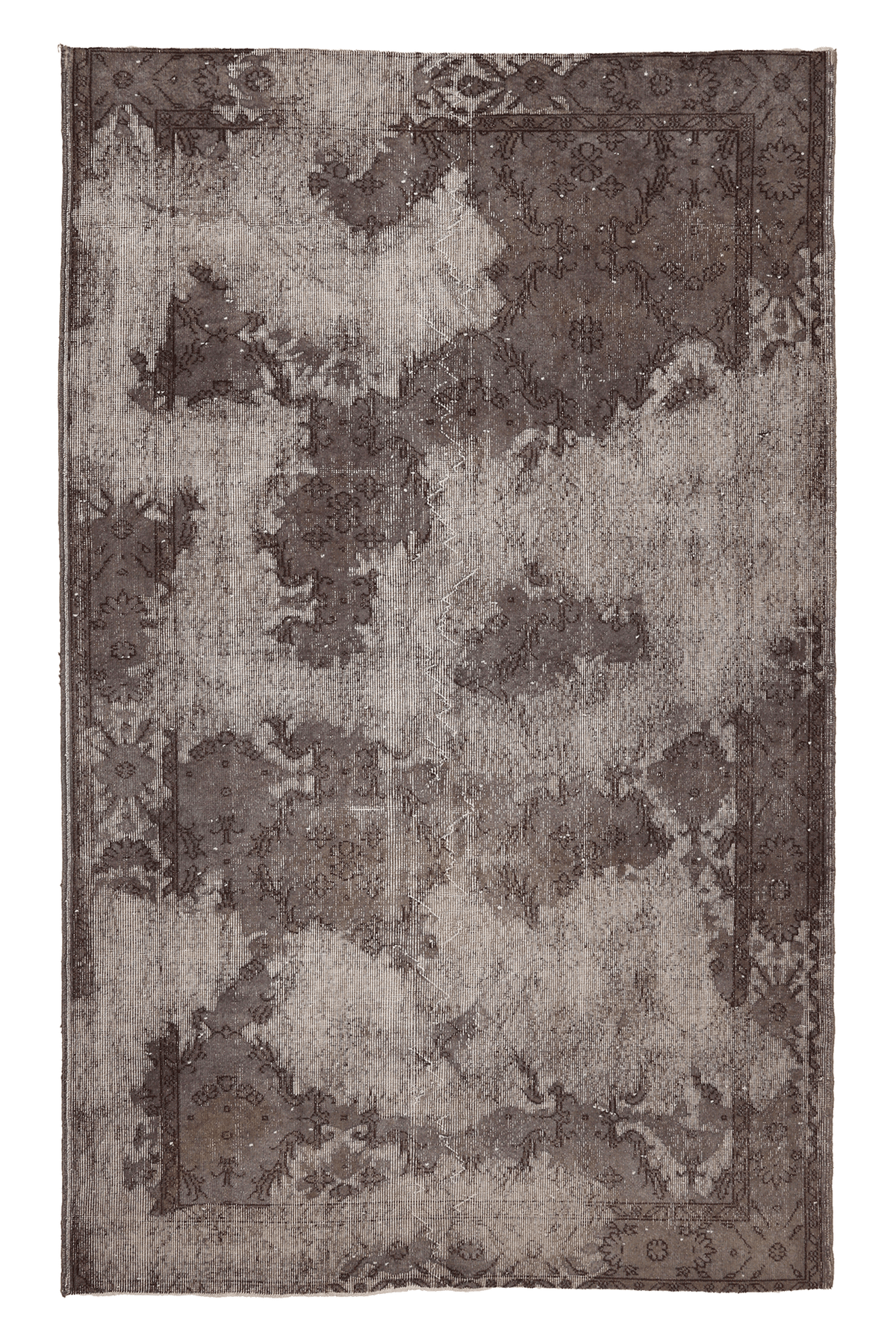 Vintage Isparta Turkish Area Rug 5x9 ft — Gray & Brown Floral (No. 39349)