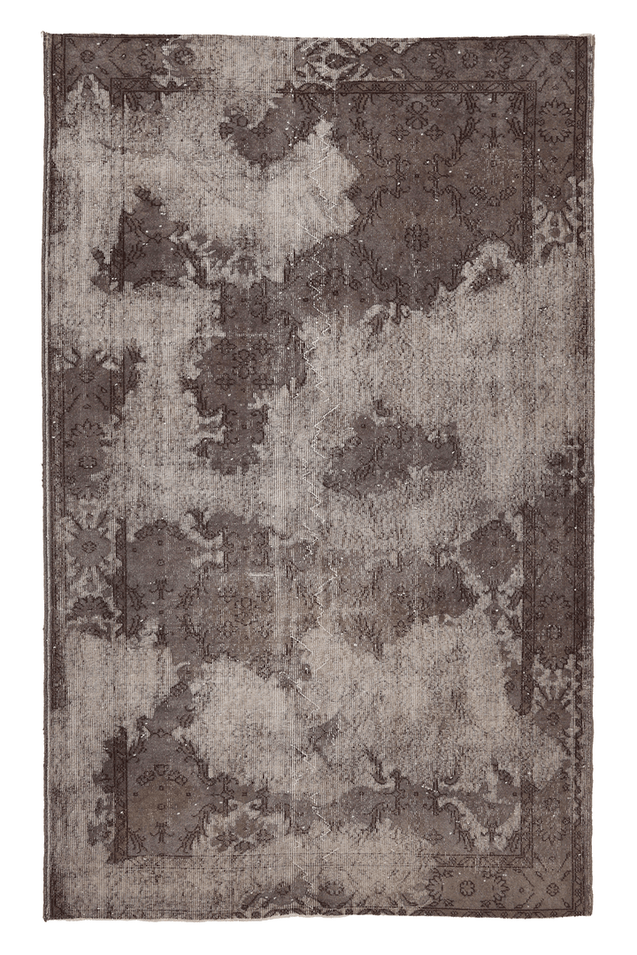 Vintage Isparta Turkish Area Rug 5x9 ft — Gray & Brown Floral (No. 39349)