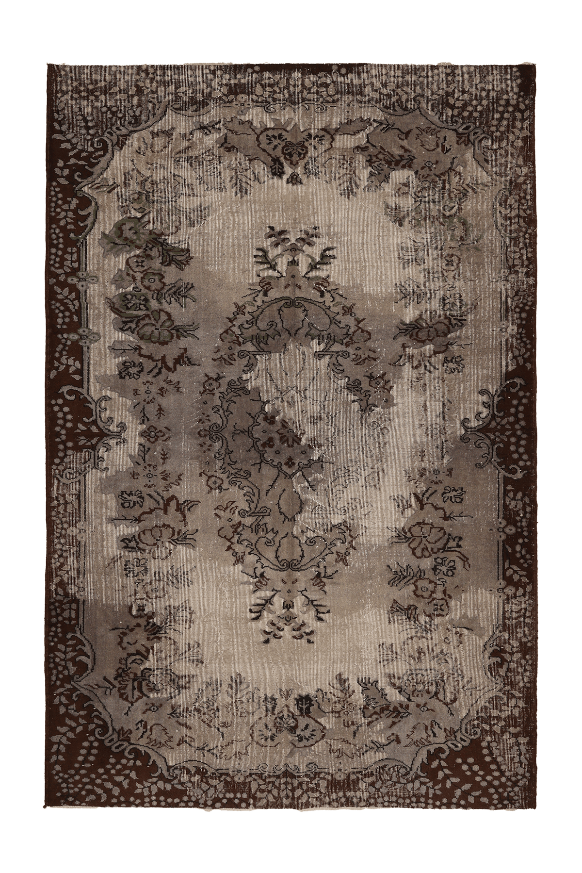 Vintage Isparta Turkish Area Rug 5x8 ft — Brown & Beige Floral (No. 39350)