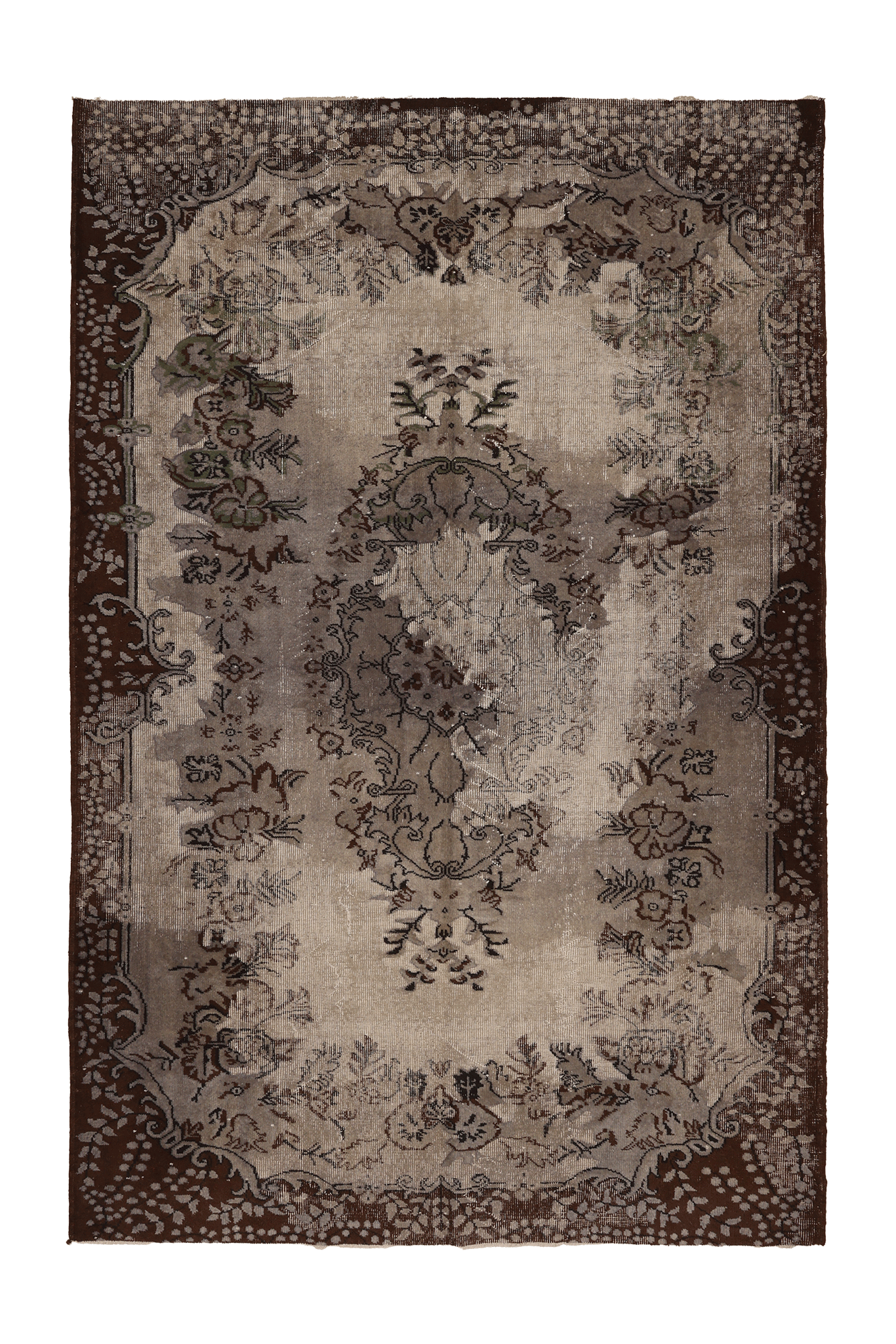 Vintage Isparta Turkish Area Rug 5x8 ft — Brown & Beige Floral (No. 39350)