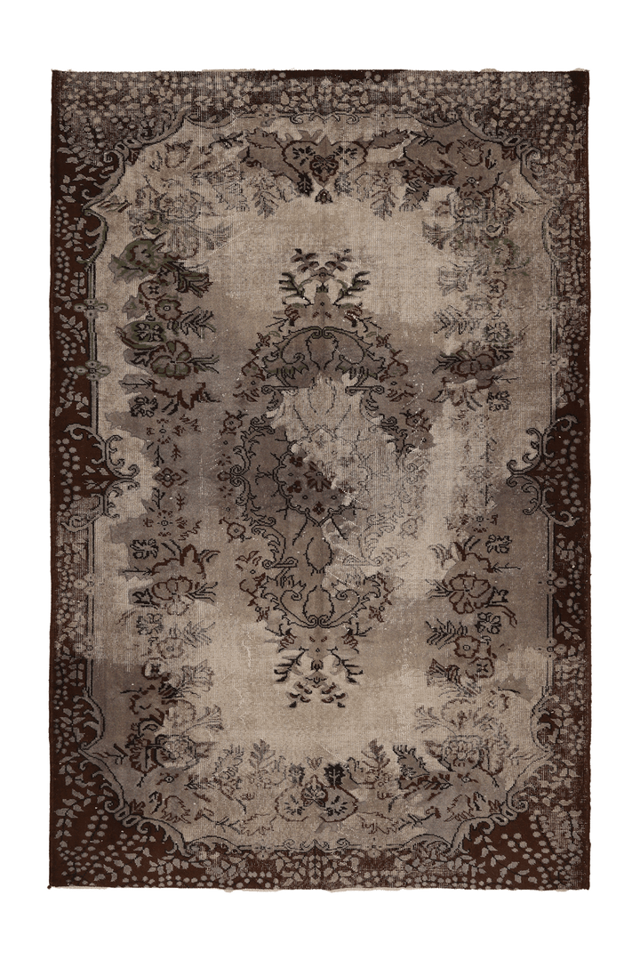 Vintage Isparta Turkish Area Rug 5x8 ft — Brown & Beige Floral (No. 39350)