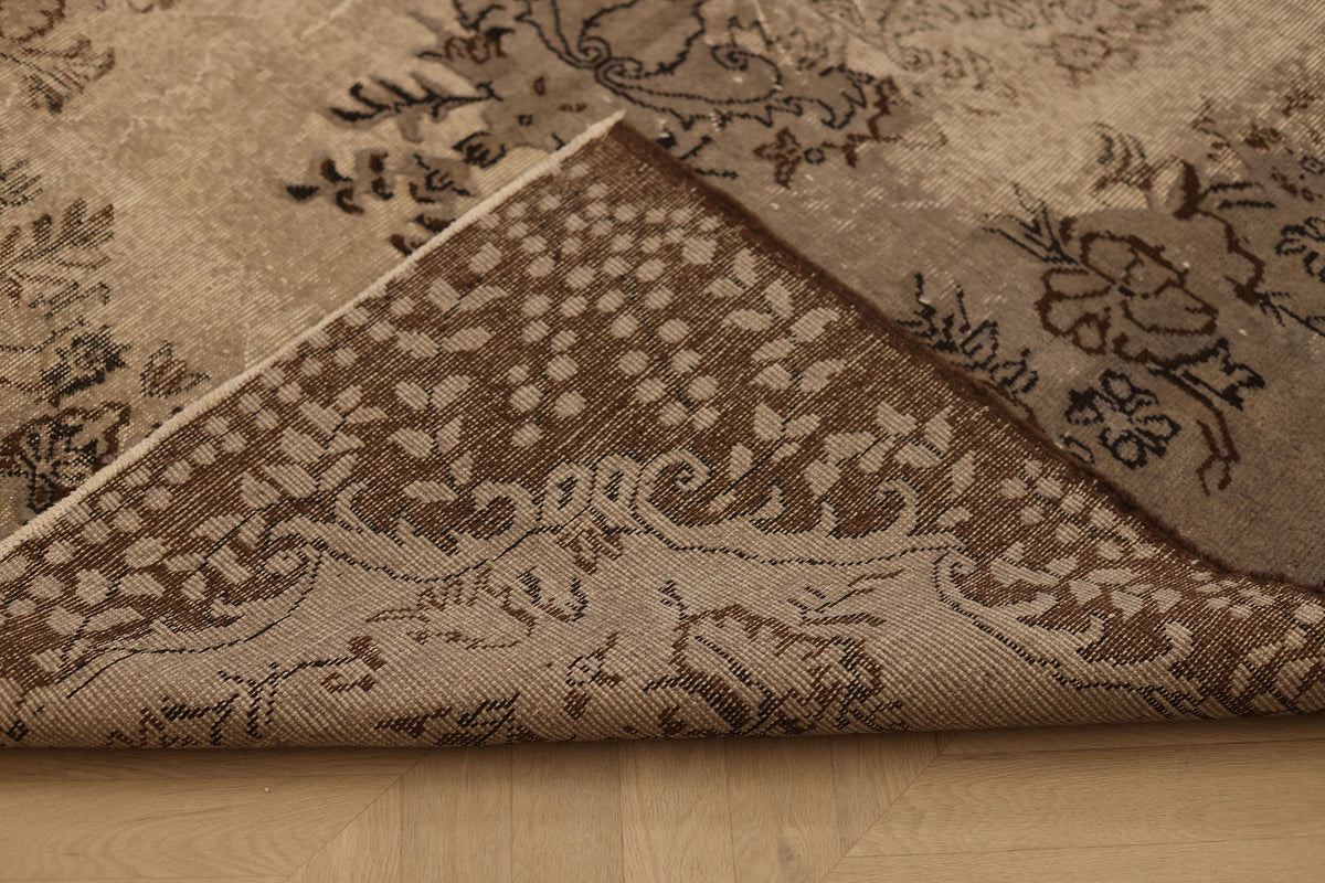 Vintage Isparta Turkish Area Rug 5x8 ft — Brown & Beige Floral (No. 39350)