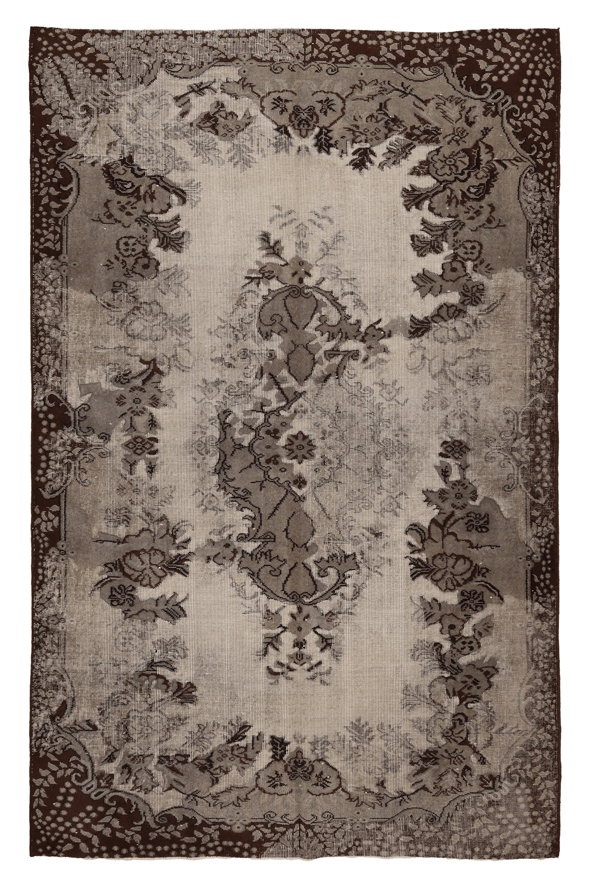 Vintage Isparta Turkish Area Rug 5x9 ft — Brown & Beige Floral