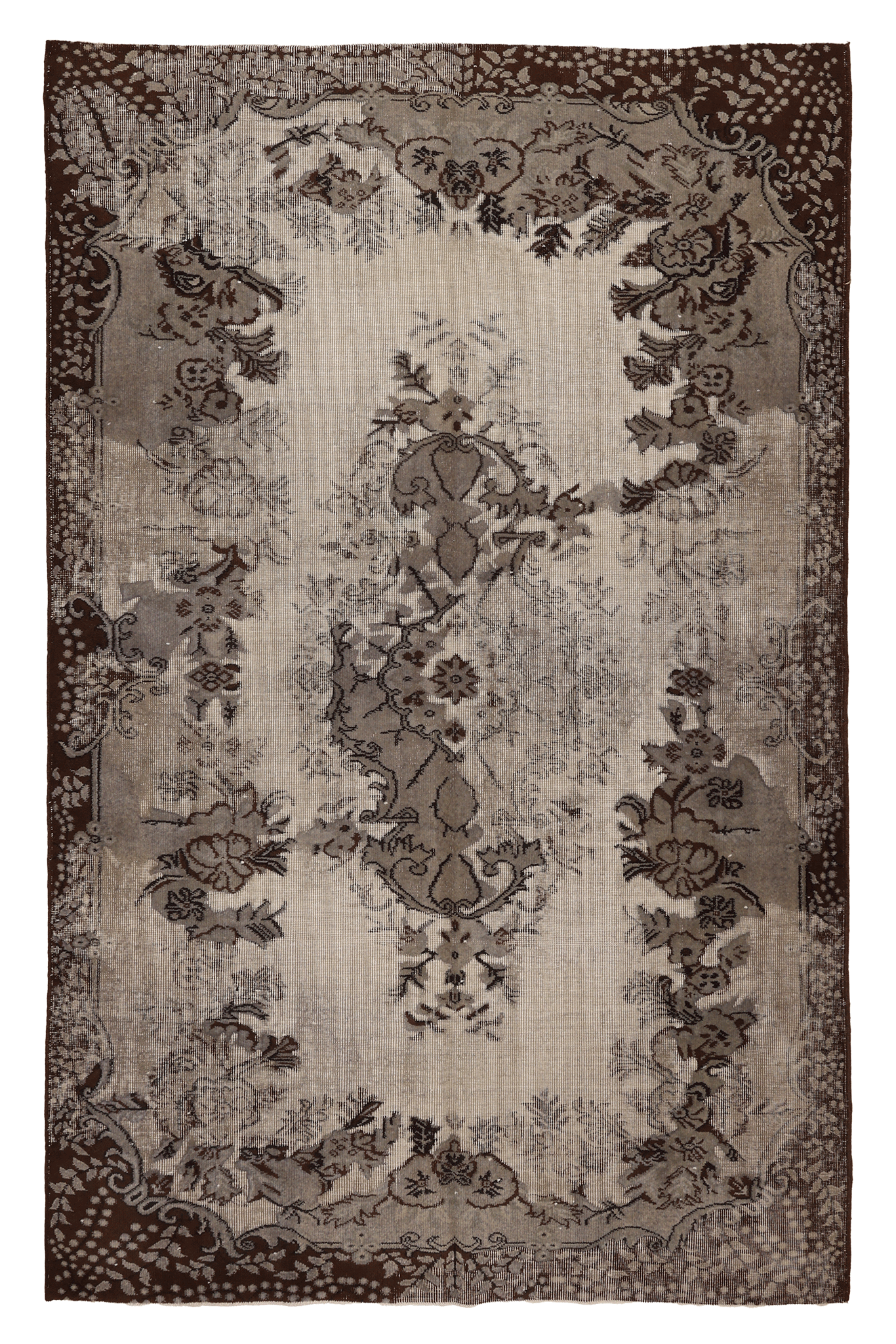 Vintage Isparta Turkish Area Rug 5x9 ft — Brown & Beige Floral