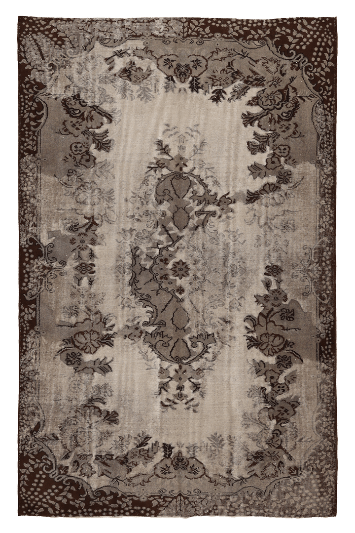 Vintage Isparta Turkish Area Rug 5x9 ft — Brown & Beige Floral