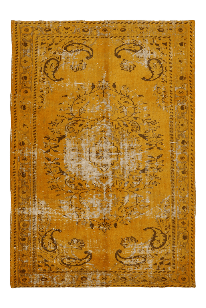 Vintage Manisa Turkish Area Rug 6x9 ft — Orange Overdyed (No. 39354)