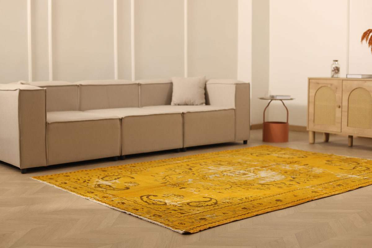 Vintage Manisa Turkish Area Rug 6x9 ft — Orange Overdyed (No. 39354)