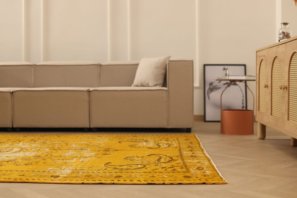 Vintage Manisa Turkish Area Rug 6x9 ft — Orange Overdyed (No. 39354)