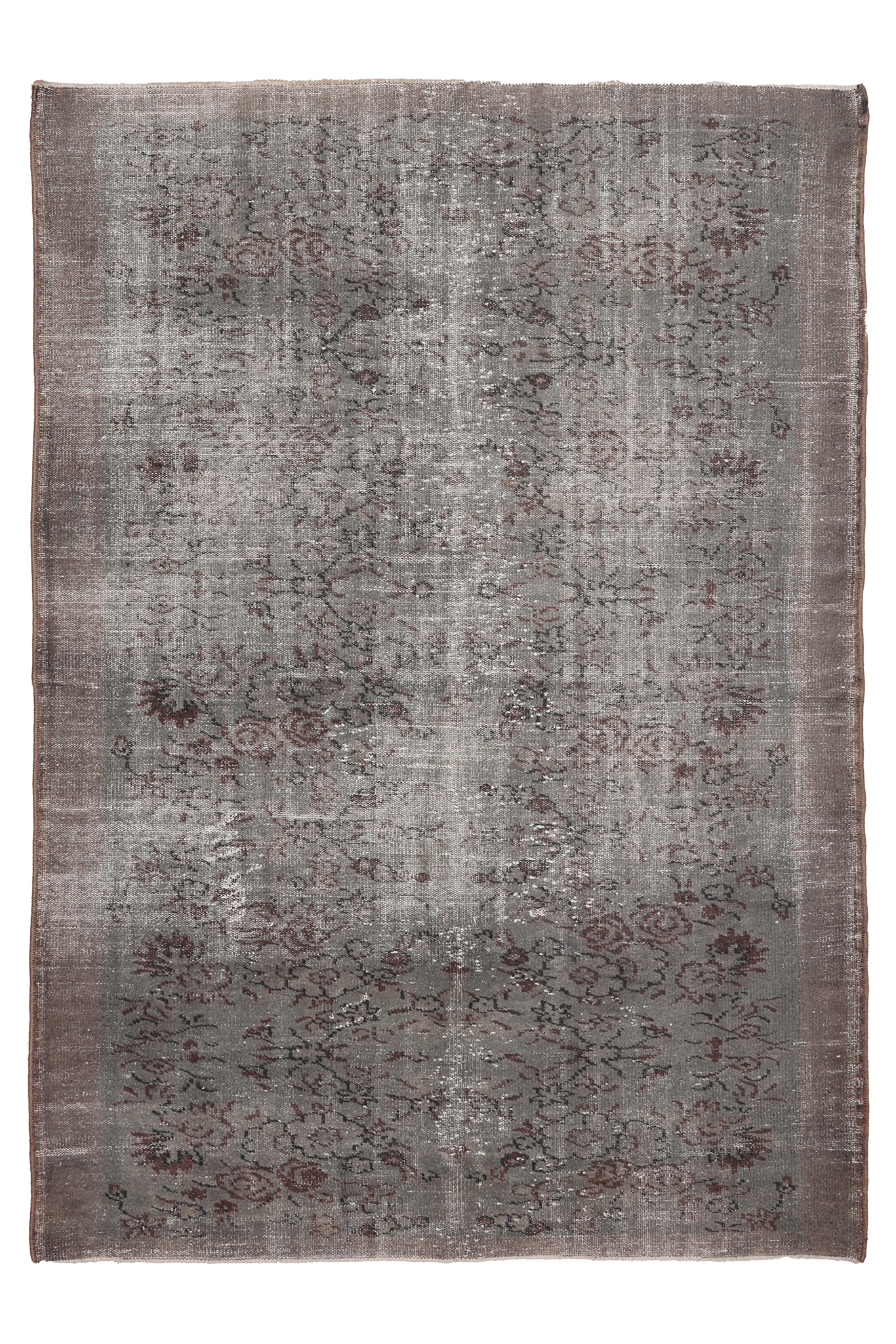 Vintage Manisa Turkish Area Rug 6x8 ft — Gray & Brown Distressed