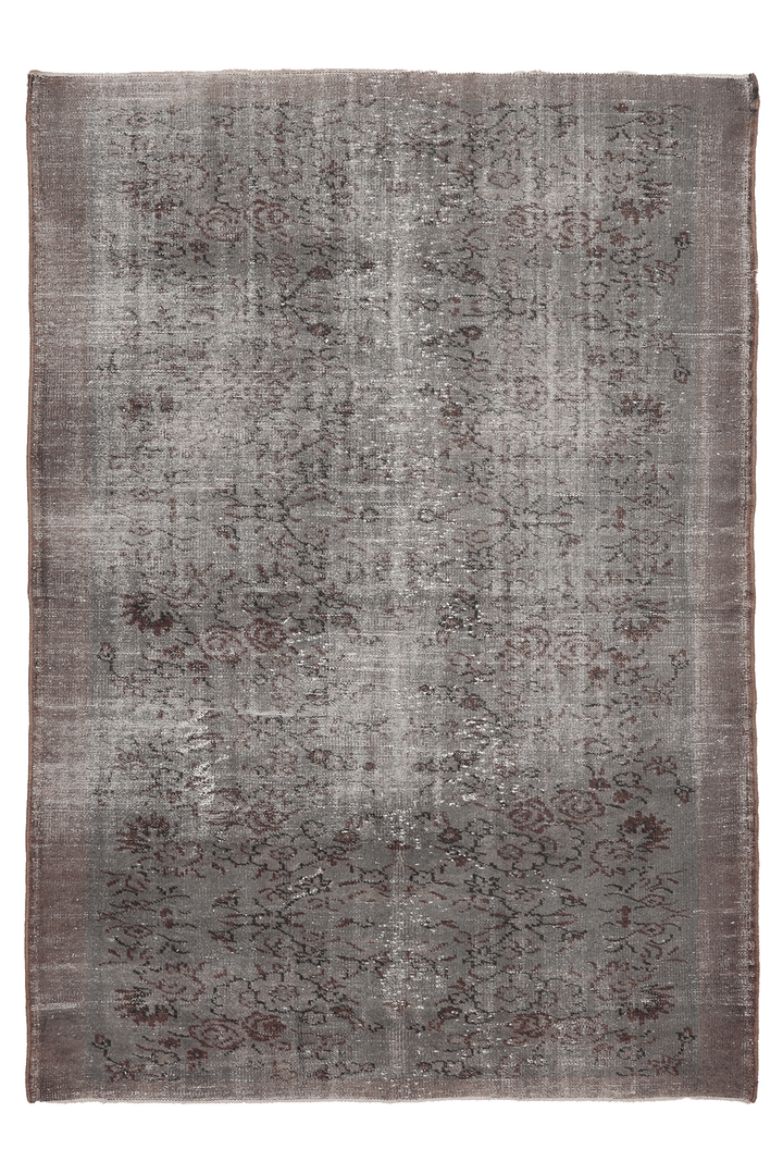 Vintage Manisa Turkish Area Rug 6x8 ft — Gray & Brown Distressed
