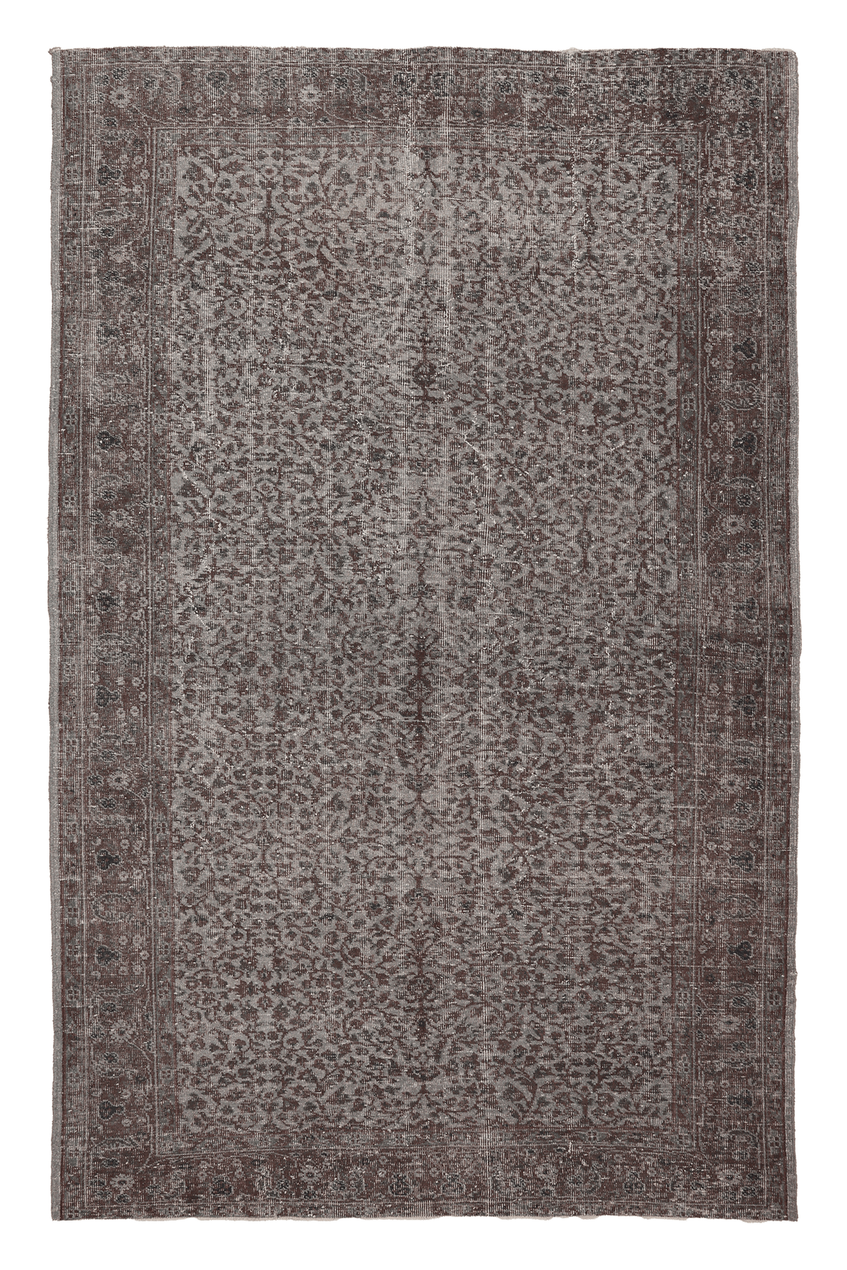 Vintage Isparta Turkish Area Rug 5x9 ft — Gray & Brown Floral (No. 39533)