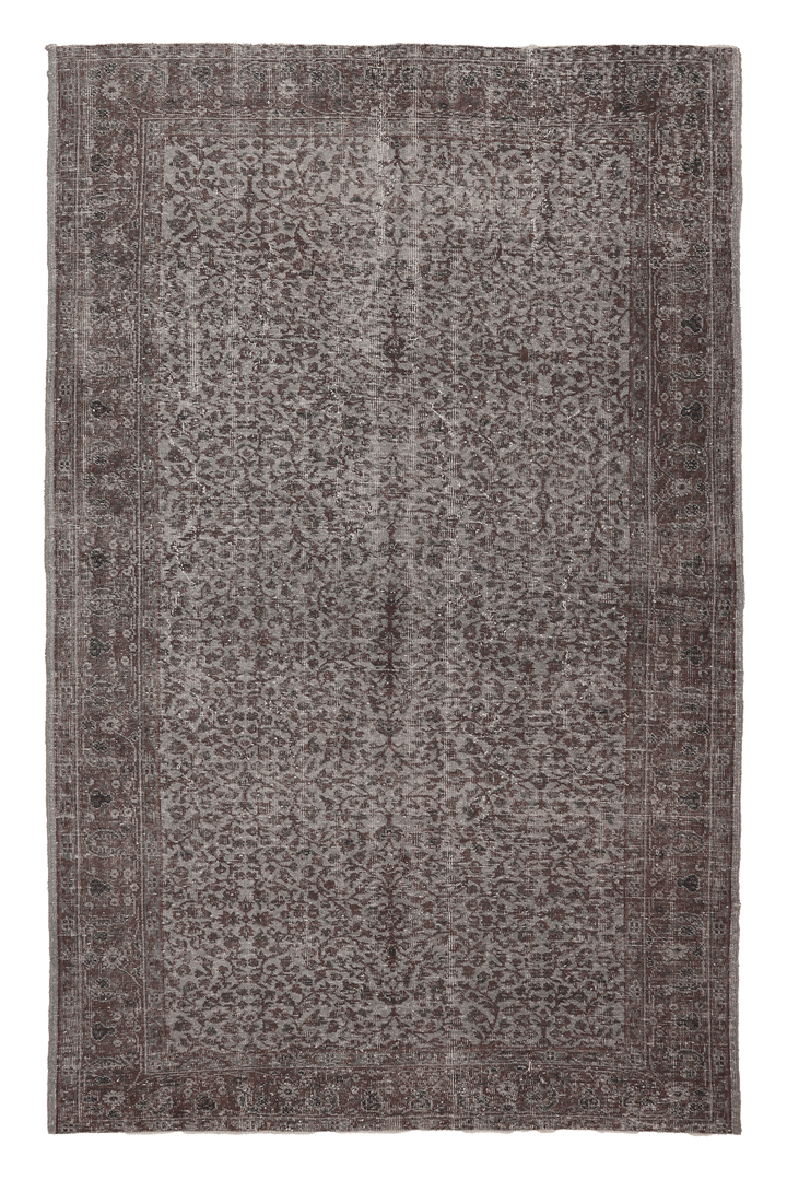 Vintage Isparta Turkish Area Rug 5x9 ft — Gray & Brown Floral (No. 39533)