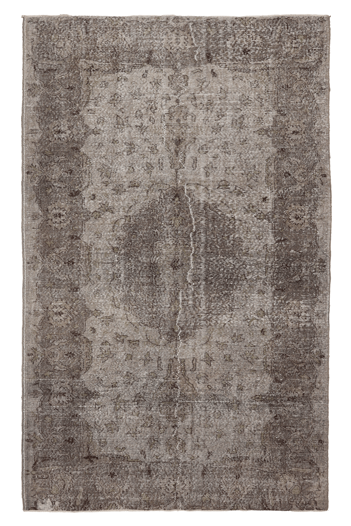 Vintage Isparta Turkish Area Rug 5x9 ft — Gray & Brown Floral (No. 39535)