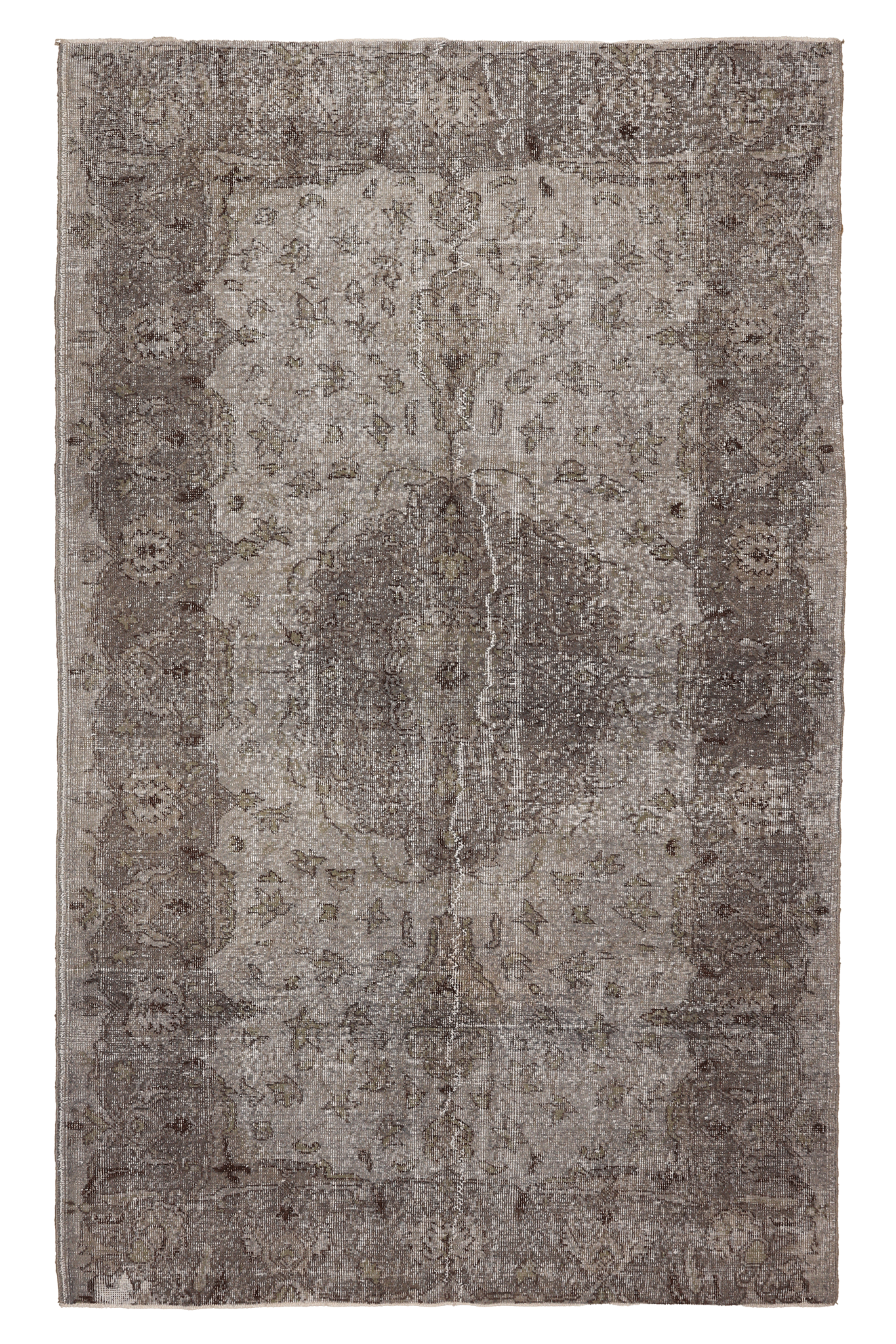 Vintage Isparta Turkish Area Rug 5x9 ft — Gray & Brown Floral (No. 39535)