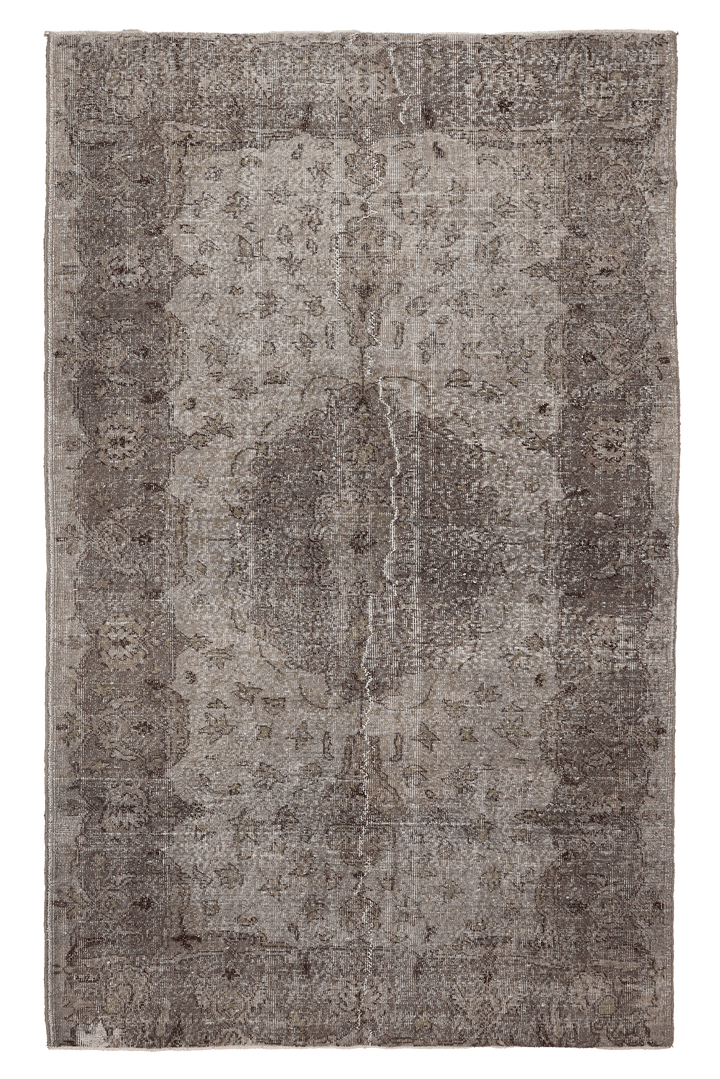 Vintage Isparta Turkish Area Rug 5x9 ft — Gray & Brown Floral (No. 39535)