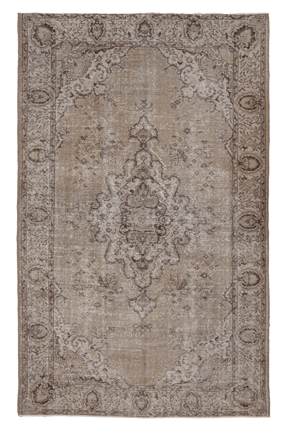 Vintage Isparta Turkish Area Rug 5x8 ft — Beige & Brown Floral (No. 39536)