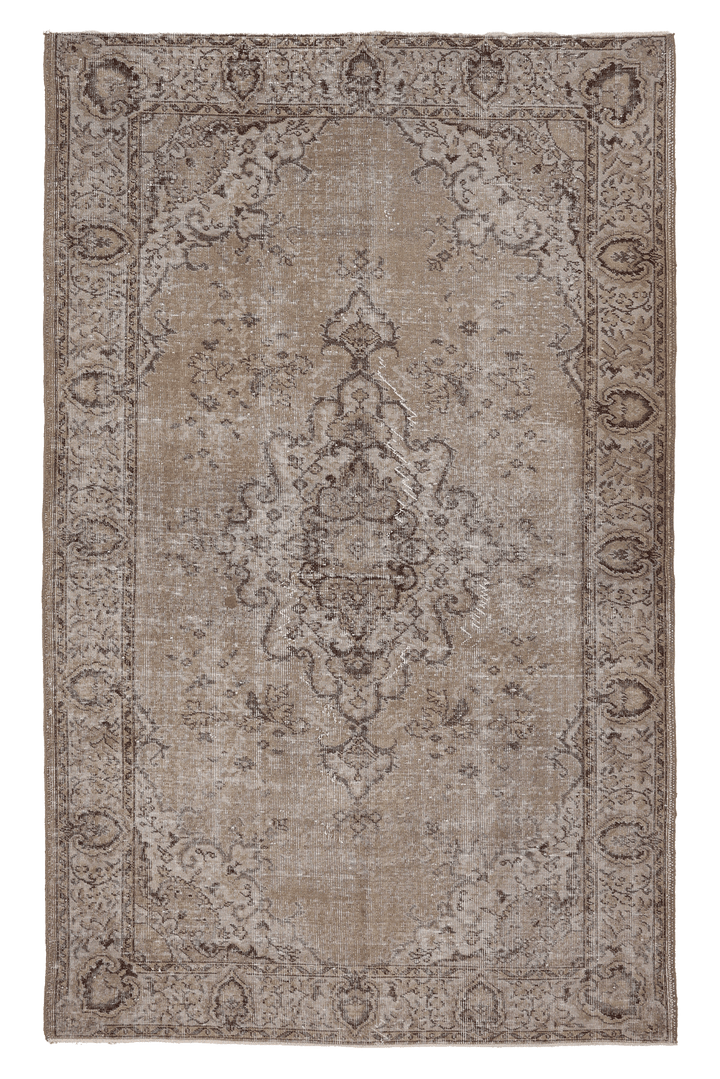 Vintage Isparta Turkish Area Rug 5x8 ft — Beige & Brown Floral (No. 39536)