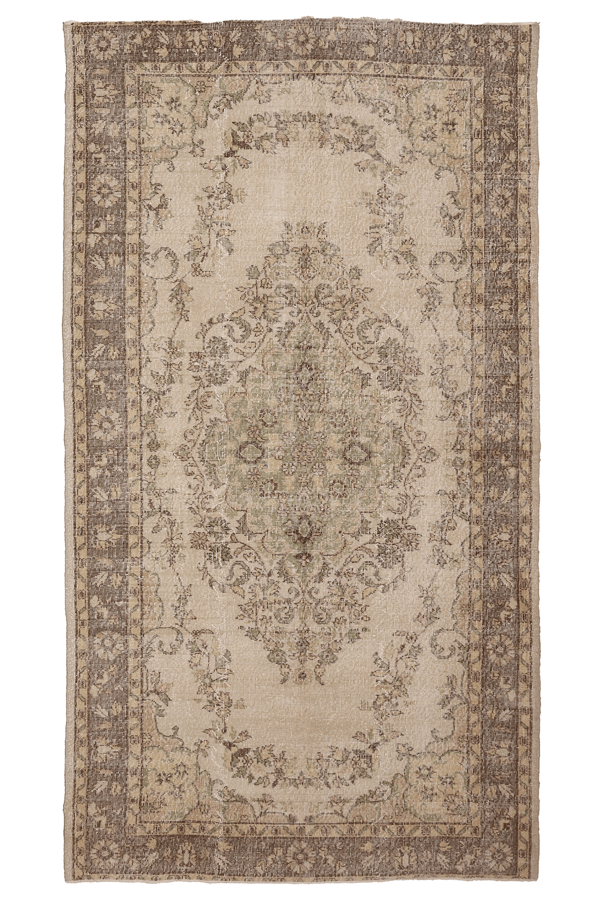 Vintage Isparta Turkish Area Rug 5x9 ft — Beige & Brown Floral (No. 39538)