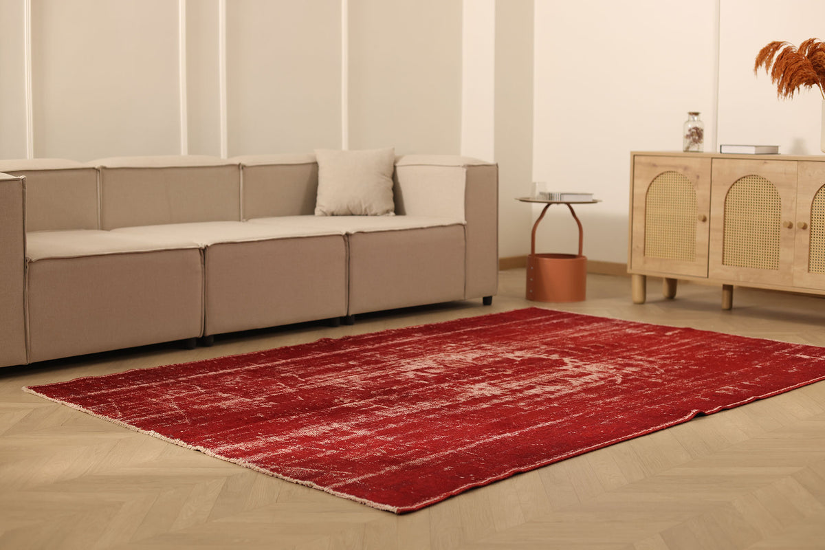 Vintage Manisa Turkish Area Rug 5x8 ft — Red Overdyed