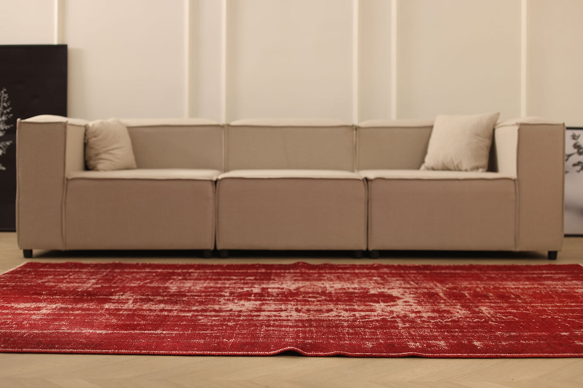 Vintage Manisa Turkish Area Rug 5x8 ft — Red Overdyed