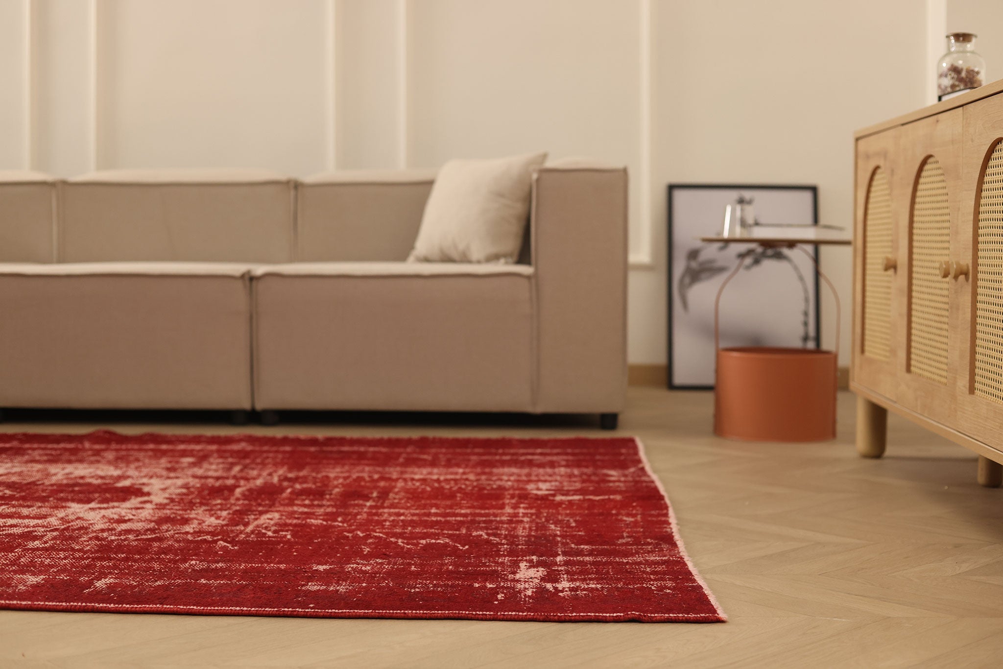 Vintage Manisa Turkish Area Rug 5x8 ft — Red Overdyed