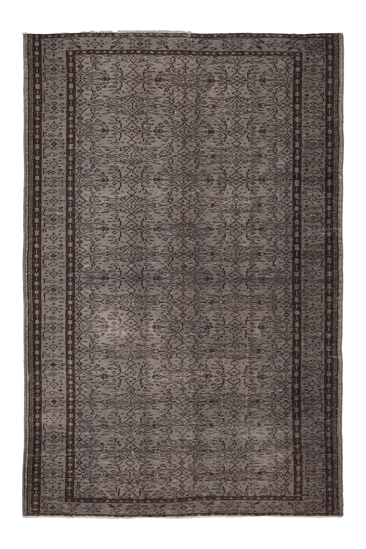 Vintage Isparta Turkish Area Rug 5x9 ft — Gray & Brown Floral (No. 39545)