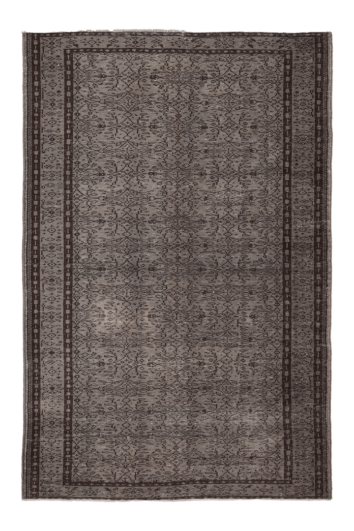 Vintage Isparta Turkish Area Rug 5x9 ft — Gray & Brown Floral (No. 39545)