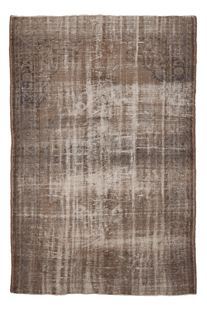 Vintage Manisa Turkish Area Rug 6x9 ft — Brown & Beige Distressed (No. 39549)