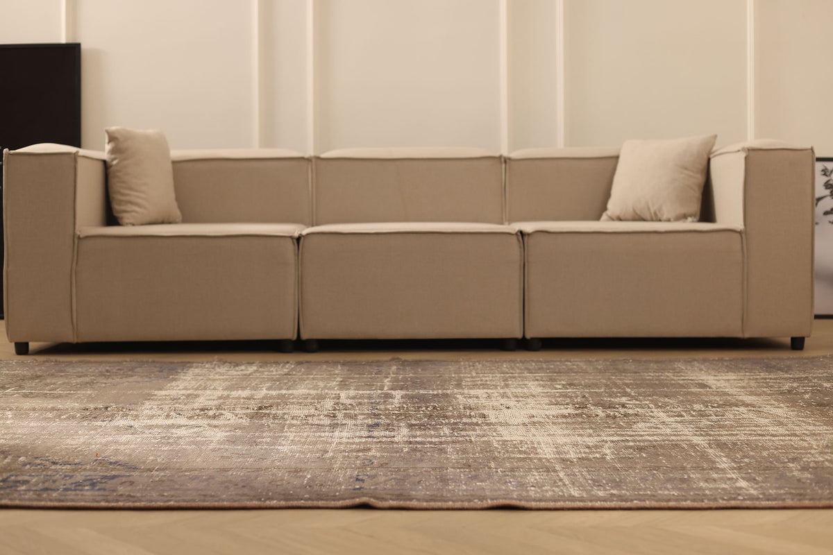 Vintage Manisa Turkish Area Rug 6x9 ft — Brown & Beige Distressed (No. 39549)