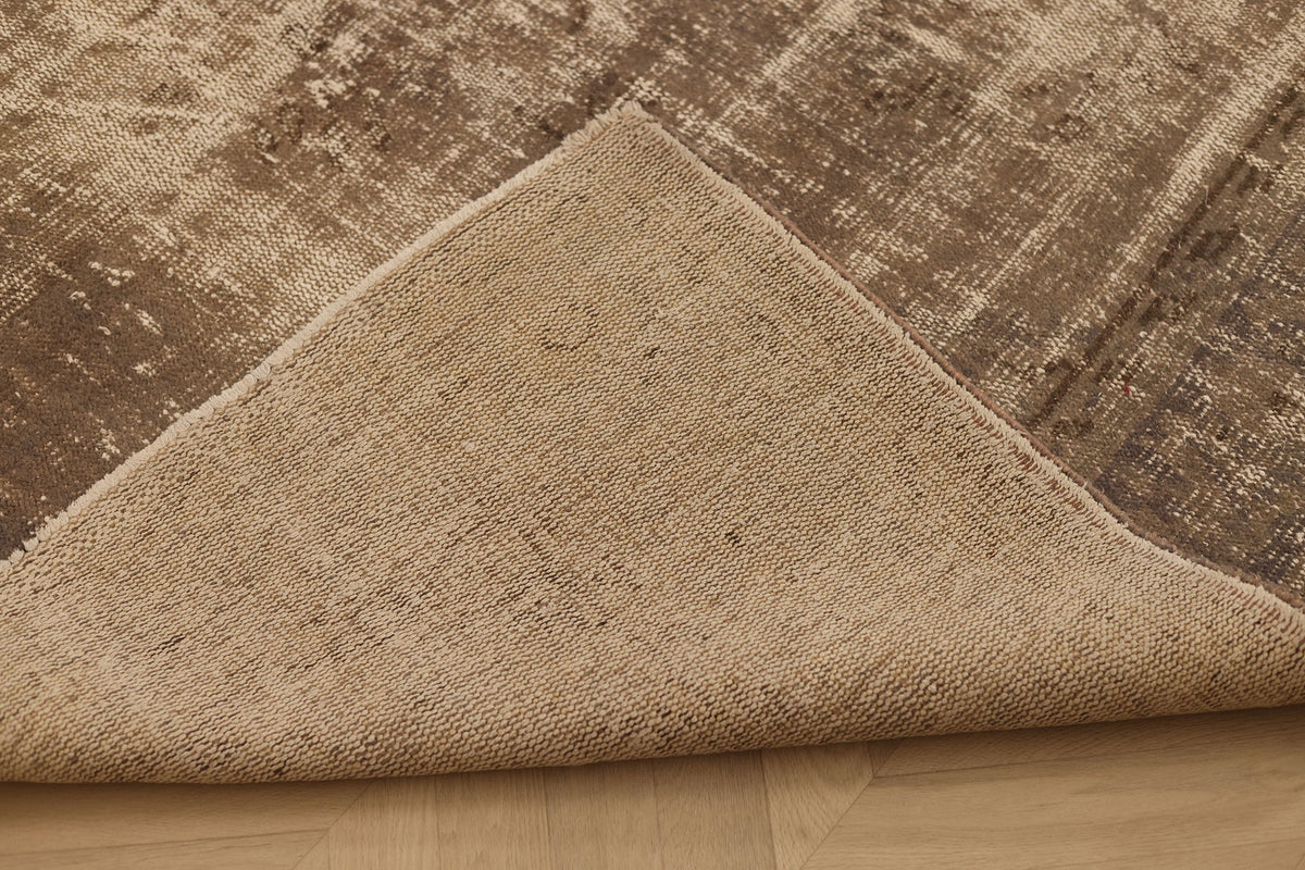 Vintage Manisa Turkish Area Rug 6x9 ft — Brown & Beige Distressed (No. 39549)