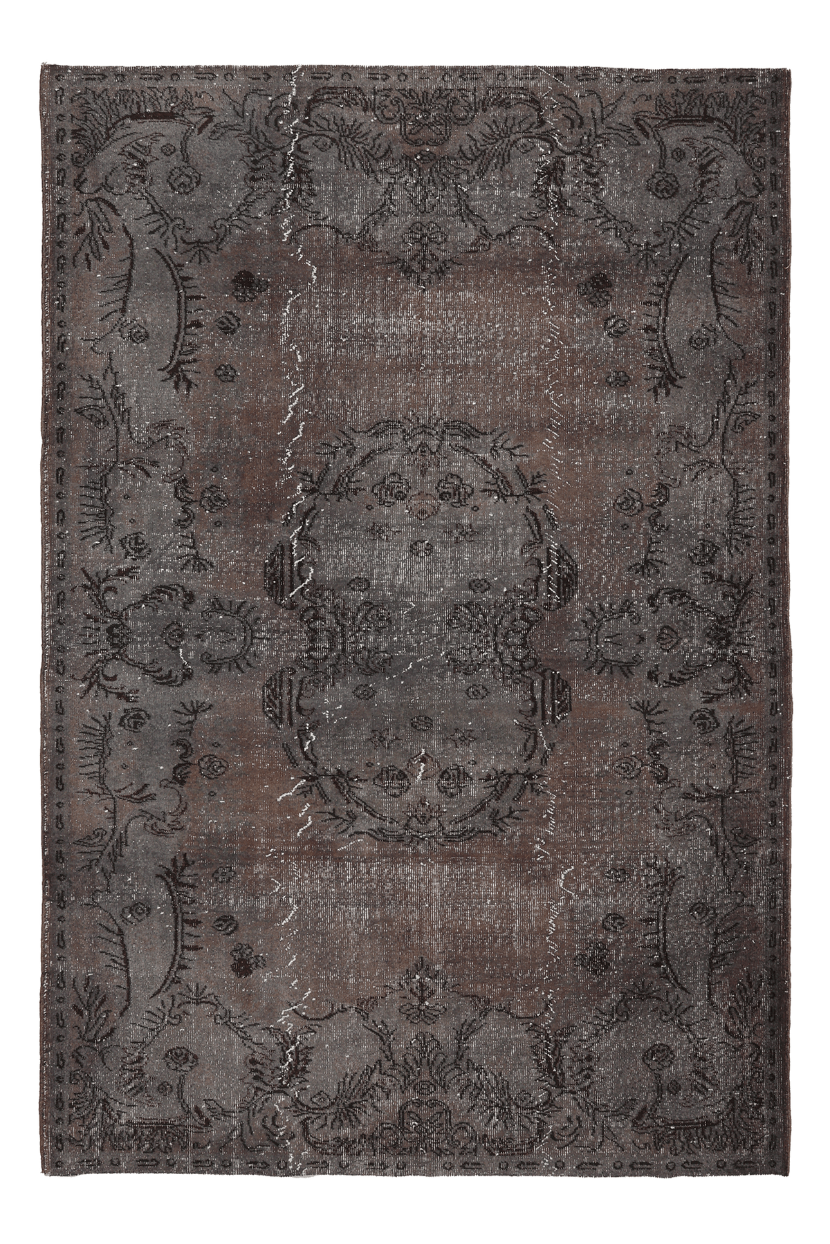 Vintage Isparta Turkish Area Rug 5x8 ft — Gray & Brown Overdyed