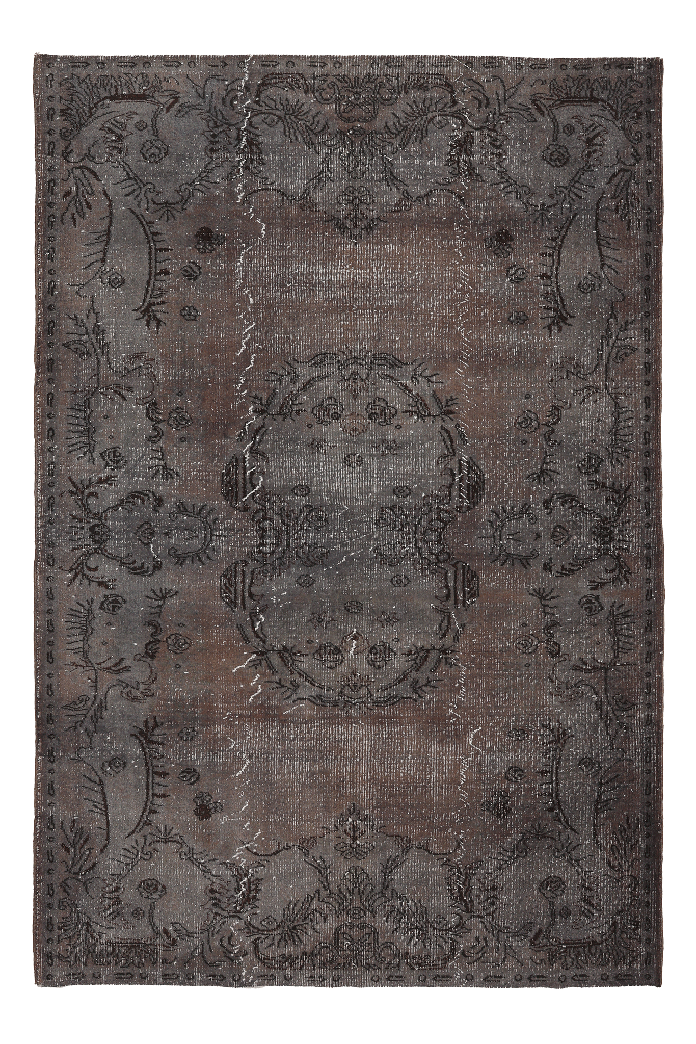 Vintage Isparta Turkish Area Rug 5x8 ft — Gray & Brown Overdyed
